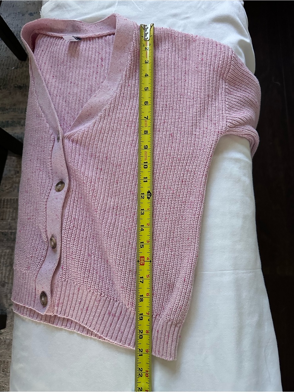 Old Navy Pink Speckled Shaker Knit Cardigan Sweater Large Cotton - Picture 8 of 9